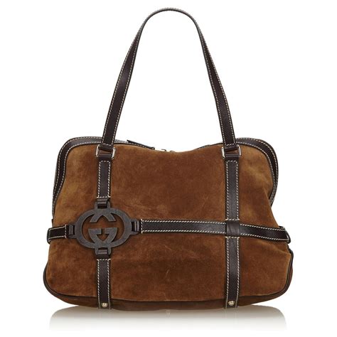 Sac à épaule Gucci B taille moyenne en daim marron 